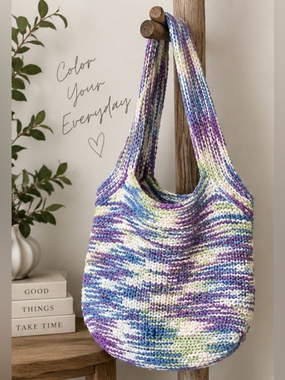 Multicolor Chunky Knit Crochet Style Shoulder Tote Bag Women Bags